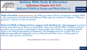 Ephesians 5 (Believer's WALK at Home and Work) - Part II