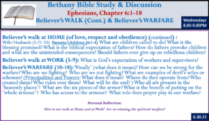 Ephesians 6 (Believer's WALK & Believer's WARFARE) - Part I